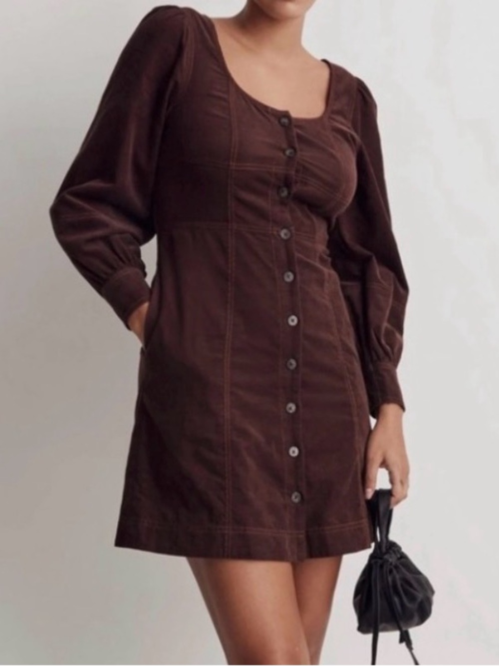 Madewell Corduroy Chocolate Brown Button-Front Mini Dress Size 8